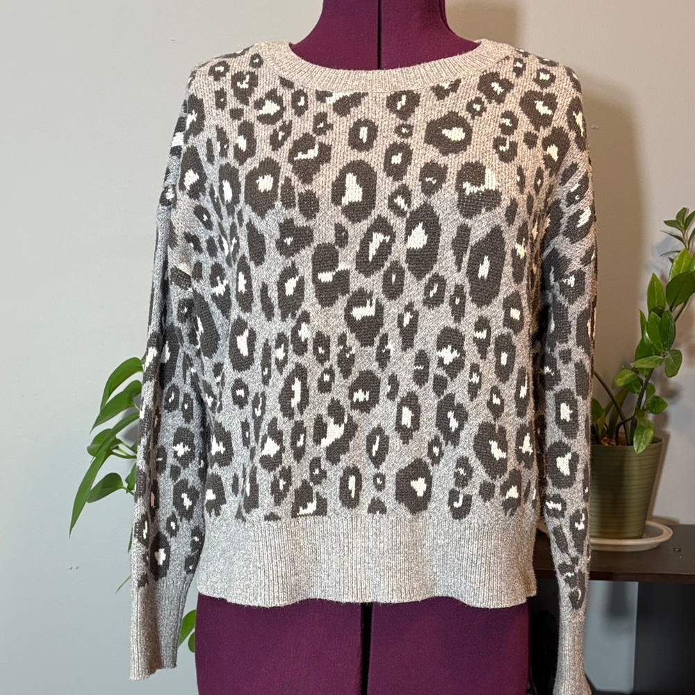 Lucky Brand Women’s Leopard Print Gray Sweater